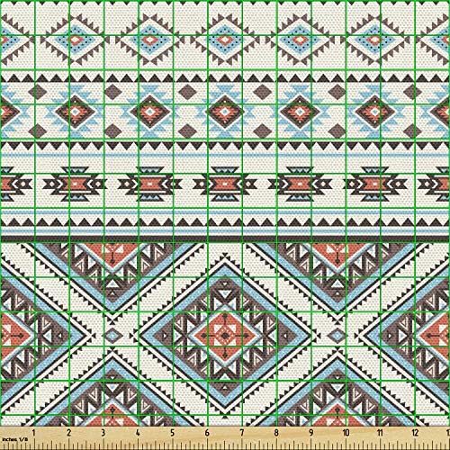 Плат Ambesonne Aztec в Парцела, Принт с местните Орнаменти в стил ретро, Декоративна тъкан за тапицерия на мебелите и акцентите в къщата, 1 Ярд, Шампанско