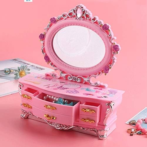 XJJZS Розова Музикална Ковчег в Ковчег За Бижута Огледало За момиченце, Подарък Кутия За Съхранение Кутия За Съхранение на Бижута