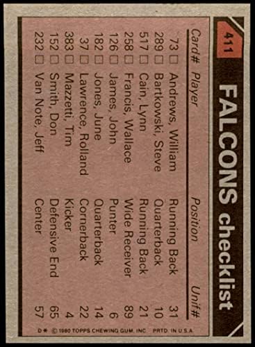1980 Topps # 411 Лидери Фальконс и контролен списък на Уилям Андрюс / Уолъс Франсис / Ролан Лорънс / Дон Смит Атланта Фэлконс (Футболна карта) Северна Каролина / Mount Фэлконс О