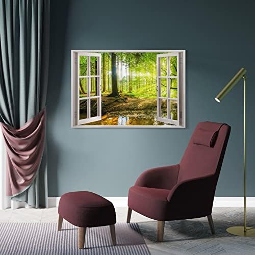 Гледката от прозореца на Стенно Изкуство Плакат с Зелена Гора Печат върху Платно Картина Стенен Художествен Плакат за Дома Семейна Декор