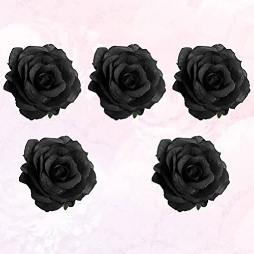 Шнола за коса SHERCHPRY Rose, 10 см, игли за коса с изкуствени цветя, рози, 5 бр., черните фиби за коса, Булчински брошка във формата на цвете, шнола във формата на цвете (black) Ак?