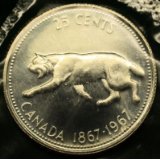 Сребро Канада 1967 г. 25 цента - Канадски рис - Брилянтен Необработанная