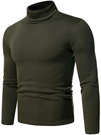 Мъжки Оборудвана Лек Пуловер с дълъг ръкав, Отгоре Тениска с високо Воротом, Обикновен Пуловер от Смес От Памук, Ежедневни Блузи