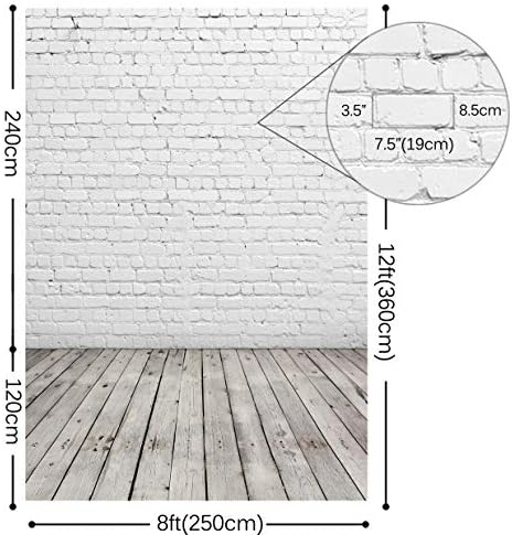 Бяла тухлена стена 8x12 См със Сиви Дървени подове, Фон за Снимки, Винил Фон за снимки D-2504