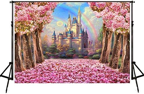На фона на Замъка 7x5 фута Пролетта на Розови Цветя Сакуры Моющийся Полиестер Фон За Снимане на Сватба, Рожден Ден на Принцеса Подпори