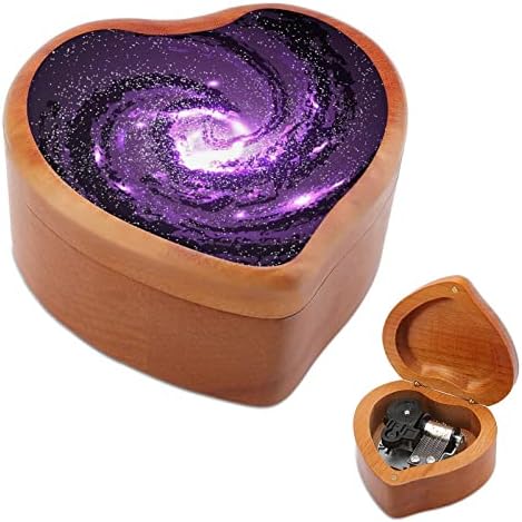 Лилави Galaxy Мъглявината Космос Дървена Музикална Ковчег В Формата на Сърце Музикални Кутии Реколта Дървена Кутия за Подарък