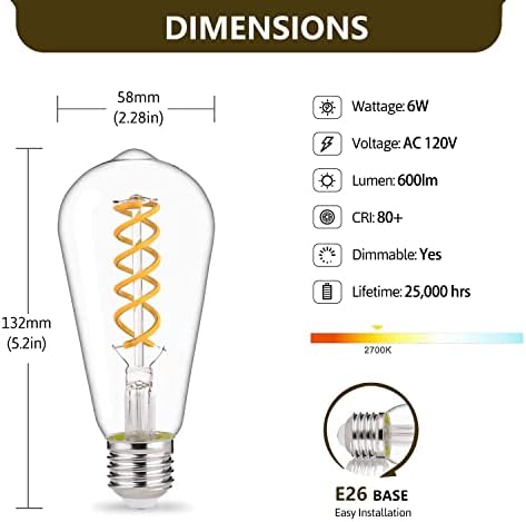 Led Edison YIMILITE ST58 (ST19) с мощност 60 W, CRI 80+, Висока Яркост, Меко бяло Прозрачно Стъкло 2700K, Антикварни led лампи с нажежаема