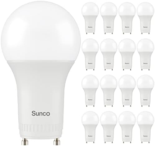 Led лампа Sunco 16 Pack GU24 с 2 клипса A19, Дневна светлина 5000 К, мощност 9 W се Равнява на 60 W, сменяеми КФЛ 800 LM, Сверхяркая