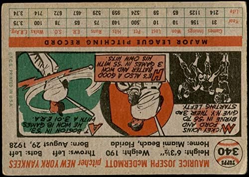 1956 Topps # 340 Мики Макдермът Ню Йорк Янкис (Бейзболна картичка) GD + Янкис