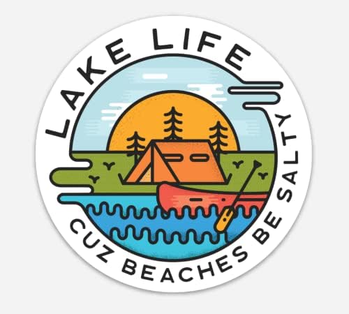 Scoutdoors Lake Life - Защото плажове Солени - Стикер, 3 инча Бял или черен (Black)