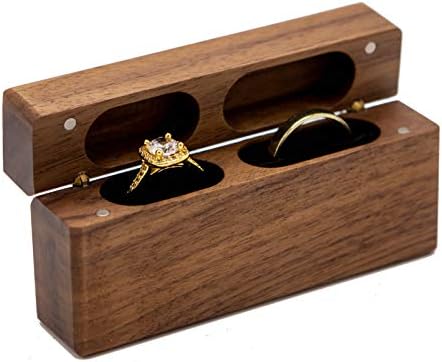 Кутия с Двоен Пръстен MUUJEE - Тънък Дървен Калъф за пръстени, Кутия за Сватбената Церемония, Кутия за Пръстен Приносител с Предложение