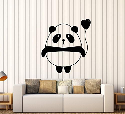 Vinyl Стикер На Стената Карикатура Baby Panda Балон Декор на Детска Стая Етикети Голям Декор (2399ig) Черен