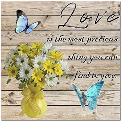 Любовта-това е Най-Ценното нещо, което можете да намерите, да го Дари, Дървени Знаци Селски Пеперуда на Цвете Маргаритки в Чайника Стенни