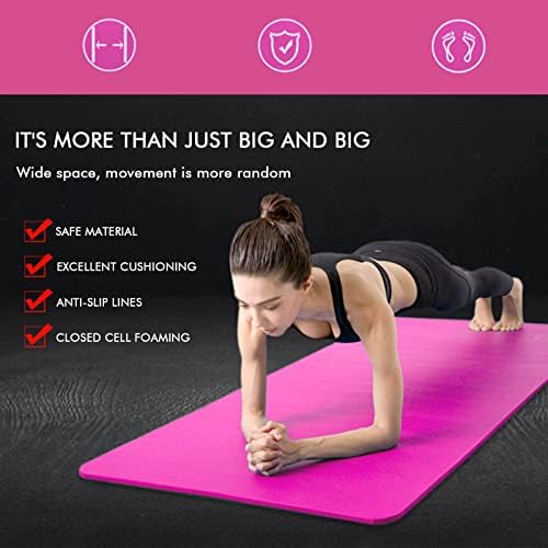 Нескользящий килимче за йога за жени и мъже, Еко-килимче за йога, Домашни тренировки, пилатес, стречинг, упражнения на пода с дебелина 72 x 24 x 0,4 (розово, един размер)