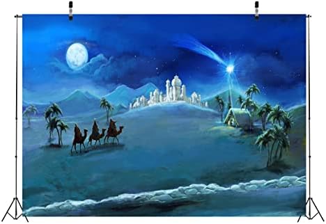 Плат BELECO 10x8 фута, на Фона на Коледната сцена, Звезди Коледната нощ, Светото Семейство и Три крал, Изоставен замък, Къща, Ясла, Раждането