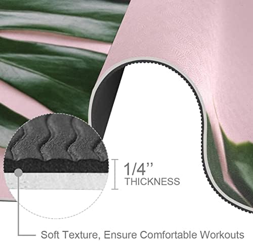 Много дебело килимче за йога с розов модел тропически листа - Екологично Чист Нескользящий подложка за упражнения и фитнес, Тренировъчен мат за всички видове йога,