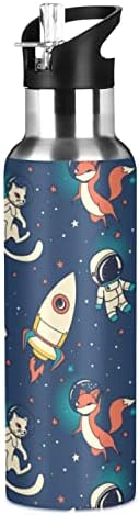 Бутилка за вода UMIRIKO Space Astronaut Planet Fox, Термос със Сламен капак, 20 Грама, за деца, Момчета и Момичета, Запечатани От Неръждаема Стомана с Вакуумна изолация, С Двойни стен