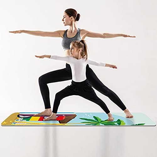 Дебел нескользящий постелката за йога и фитнес 1/4 с Цветни Плажни Принтом за практикуване на Йога, Пилатес и фитнес на пода (61x183
