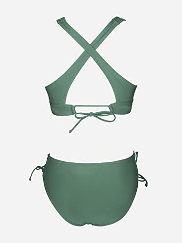 CUPSHE Комплект Бикини за Жени, Бански костюм от Две Части, V-Образно Деколте, Триъгълни Топ, Широки Презрамки, Кръстосана чрез шнурове Отзад на Средната Кацане