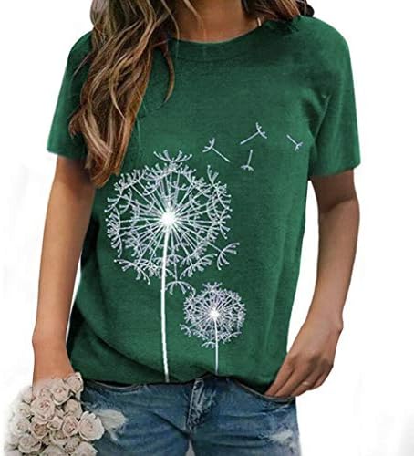 Дамски Свободна Тениска с Флорални принтом, Кръгло деколте и Къс ръкав, Блуза, Риза Голям Размер, Графични Върховете