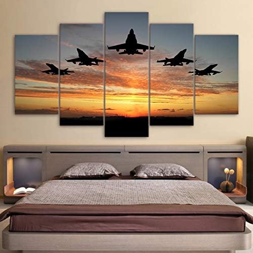 HAOSHUNDA 5 Панелни Отпечатъци Формирането на F-18 на залез слънце върху Стената на Изкуството на Военен Самолет Платно Картини Опъната