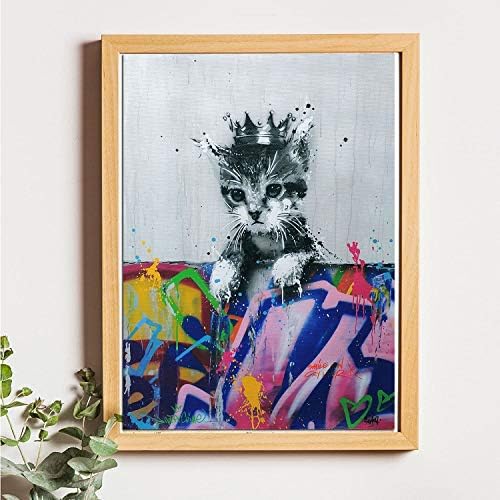 ТИИКА Banksy Графити Котка с Корона, Платно, монтиран на стената Плакат, Стенно Изкуство, Мотивационен Модерен Плакат с нейното Коте