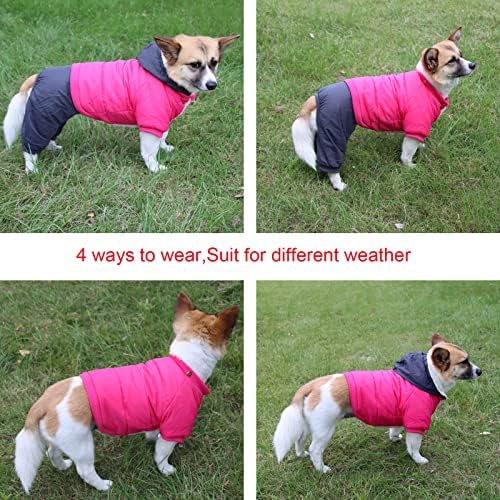 Палто за кучета JoyDaog на руното лигавицата с Подвижна качулка и Подвижни Задни Лапи, Топло яке за малки Кученца през зимата (Розово-сив