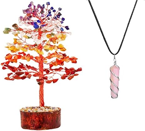 Crystal с 7 Чакри - Кристалното Дърво - Ценно Дърво - Декор за Чакрите - Духовни подаръци - Окачване от розов кварц - Кристал Розов кварц