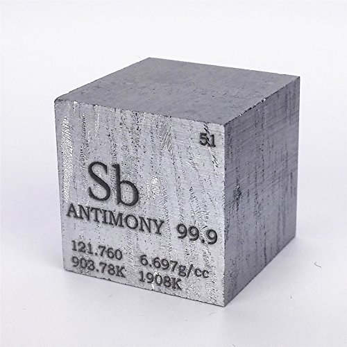 1 инч е 25,4 мм, Покрити с Лак Метален Куб от Антимон 99,9% 109 грама С Выгравированной Периодичната таблица