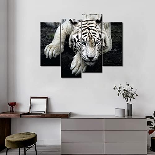 Черно-Бял Бял Тигър Лежи На Скалата Стенни Художествена Живопис На Снимки За Печат Върху Платно Животно Картина За Модерна Декорация