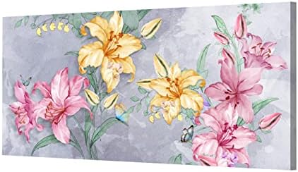 GUMEYJIA Flower Wall Art Декоративни Картини за печат върху платно с Лилии и пеперуди, Голяма Цветна картина в рамка, произведение на