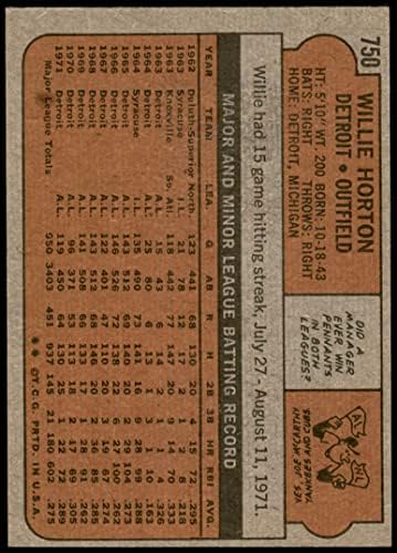 1972 Topps 750 Уили Хортън Детройт Тайгърс (бейзболна карта) в Ню Йорк Тайгърс