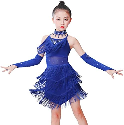Момиче IBAKOM латински танц рокля на ресни 4шт блестящи пайети джаз танц рокля бална зала Салса пискюл състезание костюми
