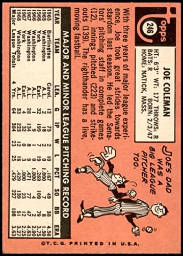 1969 Topps 246 Джо Колман Вашингтон Сенатърс (Бейзболна картичка) VG Senators