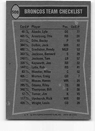 1978 Topps 508 Отис Армстронг / Хейвън Мозес / Бил Томпсън /Рик Апчерч TL EX Отлична търговска карти на футболен клуб Denver Broncos