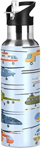 Бутилка за вода Glaphy Хеликоптер Air Transport Airplane със Сламен капак, не съдържа BPA, 32 грама, Бутилки за Вода, Изолирани от Неръждаема