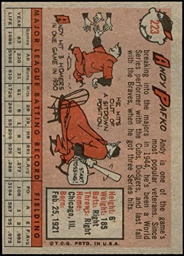 1958 Topps 223 Анди Пафко Милуоки Брейвз (Бейзболна картичка) EX/MT Braves