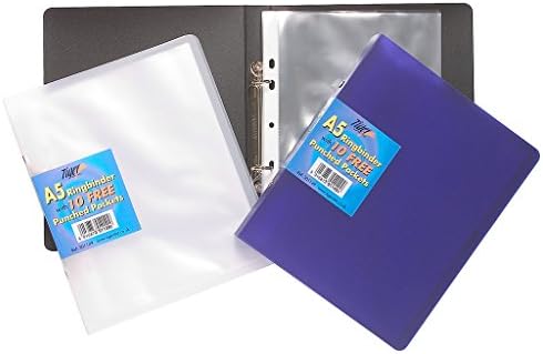 12 x A5 Тънка книга с твърди корици на халки + 10 Пластмасови Перфорирани и Прозрачни Джобове Малка папка