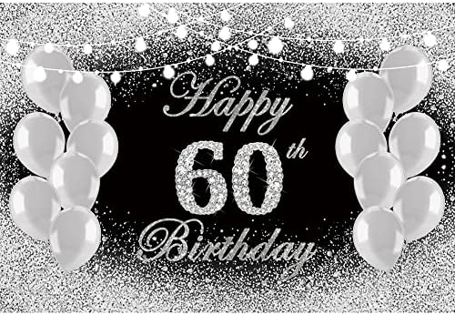 DORCEV 9x6ft С 60-тия Рожден Ден на Фона Блестящ Диамант Шрифт Балони Черен и Сребрист цвят Декор за Парти за Мъже Жени Честване на 60-годишнината от Честването на Торта Мас