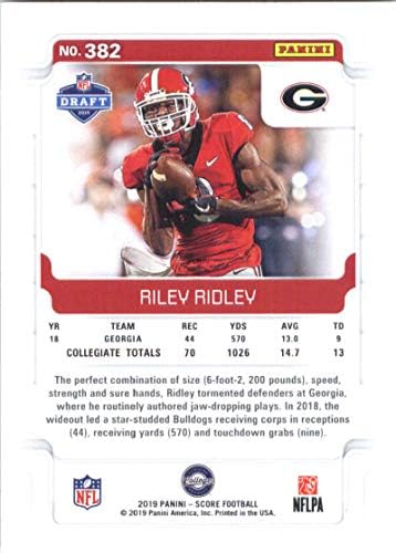 Чрез 2019 Футбол #382 Райли Ридли Джорджия Булдог Начинаещи RC Официалната търговска картичка NFL, направена Панини