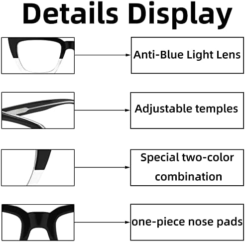 3 Опаковки, Големи очила за четене за жени, нападение от синя светлина, Стилни очила за четене компютърни игри Котешко око, за дами с