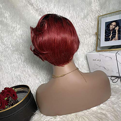 Къса Перуки, изработени от Човешка коса с бретон, Къси Перуки в стил Pixie за жени, Многопластови Къси Цветни Перуки, Т-образни Дантелени