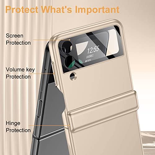 за Samsung Z Flip 4 Case: [Пълна защита на пантите на капака] Тънък калъф за телефон с вградена защита на екрана, Метална клавиш за сила
