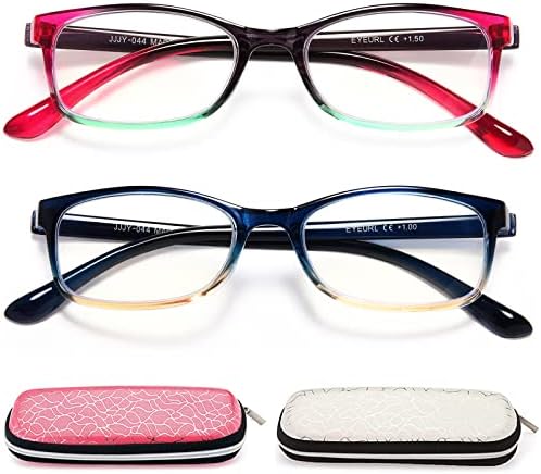 Очила за четене EYEURL за жени, 2 за опаковане, блокер синя светлина четци, лесен филтър от ултравиолетовите лъчи/отблясъците, защита