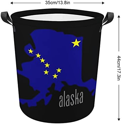 Карта на щата Аляска Флаг Кошница за Дрехи, Чанта За Дрехи Кошница За Дрехи, Чанта За Съхранение Сгъваема Висока с Дръжки