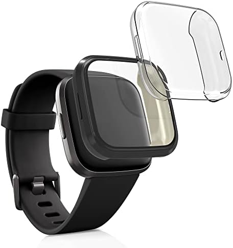 Калъф kwmobile, съвместим с Fitbit Versa 2 (опаковка от 2) - Калъф за smart часа / фитнес тракер - Черен / Прозрачен