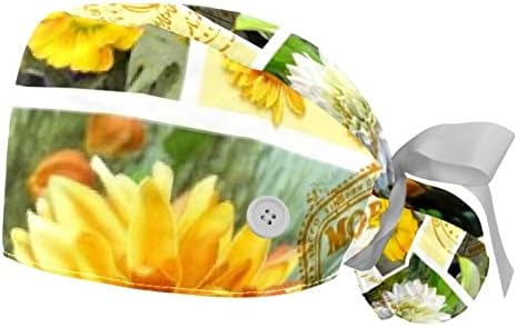 Работна Шапка с цветя и листа от 2 части с Бутони, Регулируемо Шапчица-Търкане с Държач за коса Конска опашка