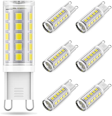 Led лампа SHINESTAR 6-Pack G9, Дневна светлина 6000 К, Бял, Галогенный Еквивалент на 40 Вата, 400ЛМ, 4 W, за Полилеи, Домашно осветление,