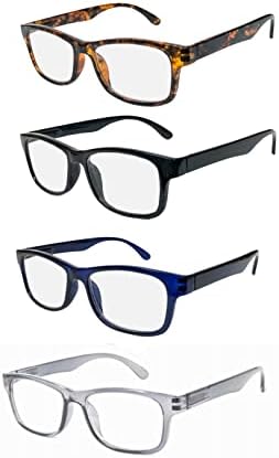 4 Опаковки Класически синьо-екранировка на очила за четене - Устойчиви на надраскване Ридеры за мъже и жени (Вечната класика)