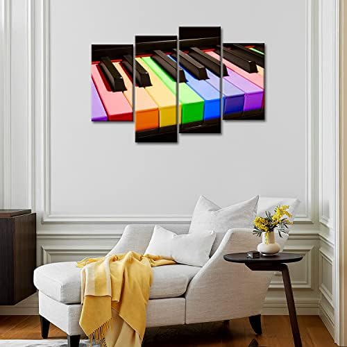 So Crazy Art - Пиано Стенен Арт Декор на Цветни Клавиша на Пианото Платно Картини, Произведения на изкуството 4 Панела Музикална Живопис